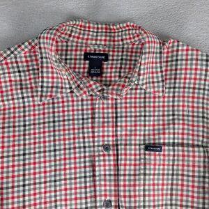 Vintage 90s Structure Plaid Flannel Shirt Mens Large Long Sleeve Plaid Checkered
